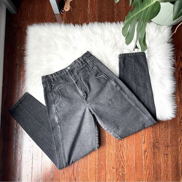 Vintage Black High Waisted Straight Tapered Jeans 100% cotton Made in USA - Picture 1 of 10